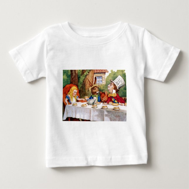 Alice at the Mad Hatter's Tea Party in Wonderland Baby T-Shirt (Front)