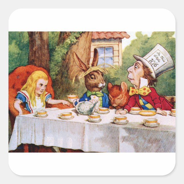 Alice at the Mad Hatter's Tea Party in Wonderland Square Sticker (Front)