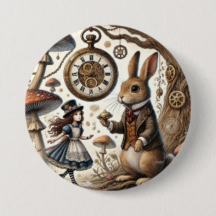 alice aventures in wonderland white rabbit 7.5 cm round badge