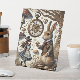 alice aventures in wonderland white rabbit pedestal sign