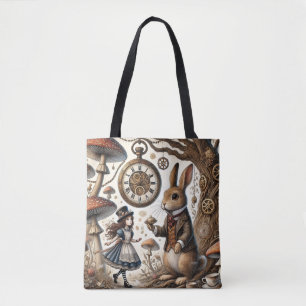 alice aventures in wonderland white rabbit tote bag
