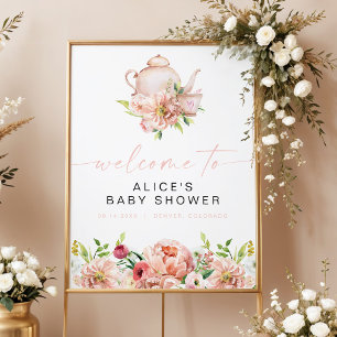 ALICE Blush Floral Baby Tea Shower Party Welcome Poster