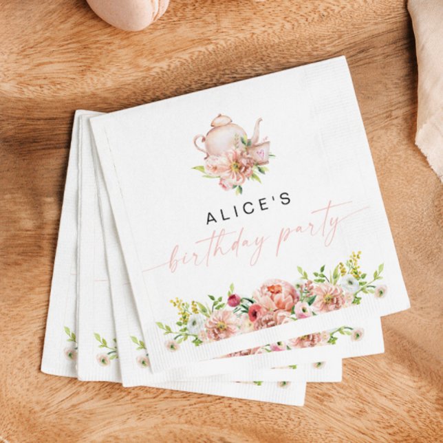ALICE Blush Floral Birthday Tea Party Brunch Paper Napkin (Creator Uploaded)