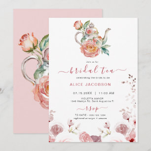 ALICE Blush Floral Bridal Tea Party Brunch Shower Invitation