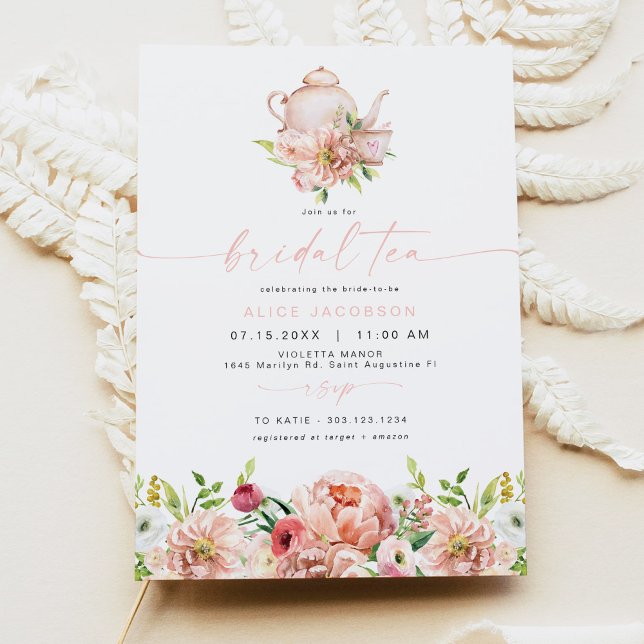 ALICE Blush Floral Bridal Tea Party Brunch Shower Invitation (Creator Uploaded)