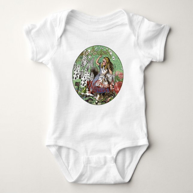 alice cards wonderland hatter rabbit  baby bodysuit (Front)