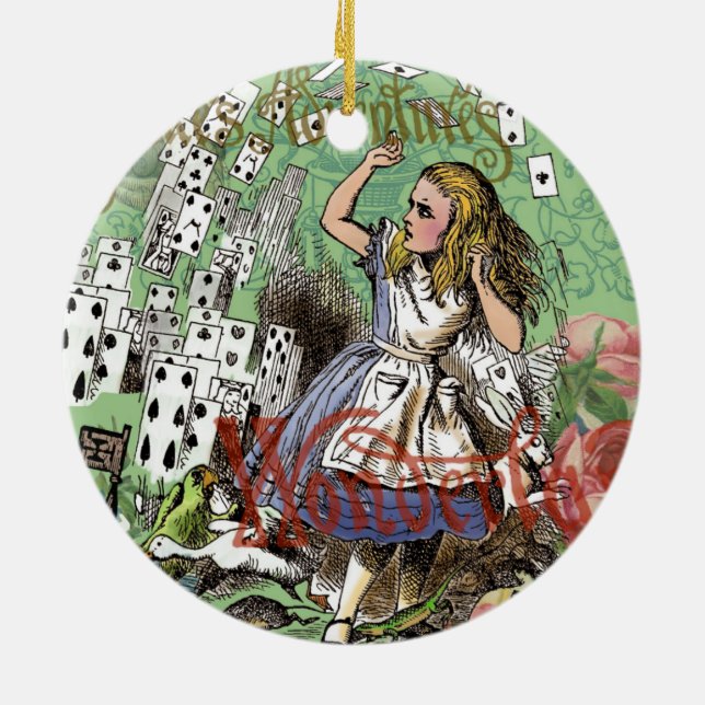 alice cards wonderland hatter rabbit  ceramic tree decoration (Back)