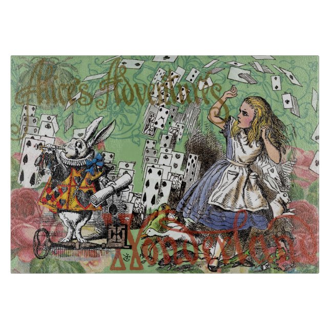 alice cards wonderland hatter rabbit  cutting board (Front)