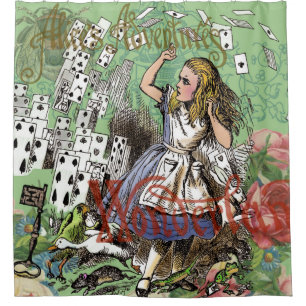 alice cards wonderland hatter rabbit  shower curtain