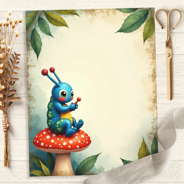 Alice Caterpillar Mushroom Scene Scrapbook Paper (Creator Uploaded)