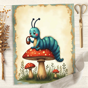 Alice Caterpillar on Mushroom Scrapbook Paper