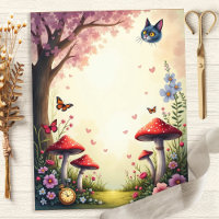Alice Cheshire Cat Mushroom Garden Scrapbook Paper