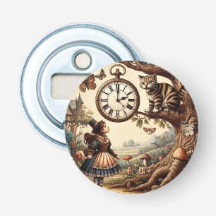 Alice & Cheshire Cat: Whimsical Wonderland Fantasy Bottle Opener