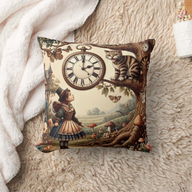 Alice & Cheshire Cat: Whimsical Wonderland Fantasy Cushion (Blanket)