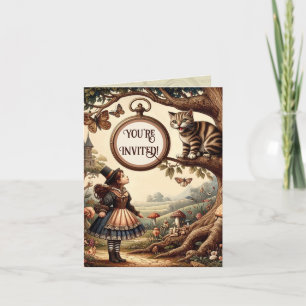 Alice & Cheshire Cat: Whimsical Wonderland Fantasy Invitation