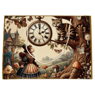 Alice & Cheshire Cat: Whimsical Wonderland Fantasy Large Gift Bag