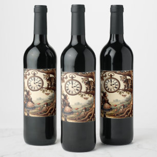 Alice & Cheshire Cat: Whimsical Wonderland Fantasy Wine Label