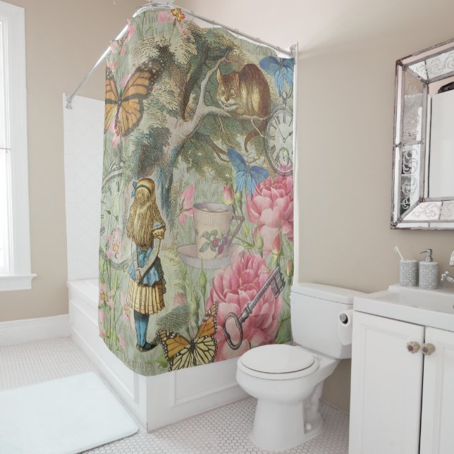 Alice Cheshire Cat Wonderland Tree Garden Shower Curtain (In Situ)
