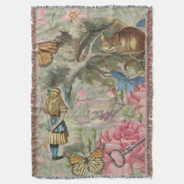 Alice Cheshire Cat Wonderland Tree Garden Throw Blanket (Front Vertical)