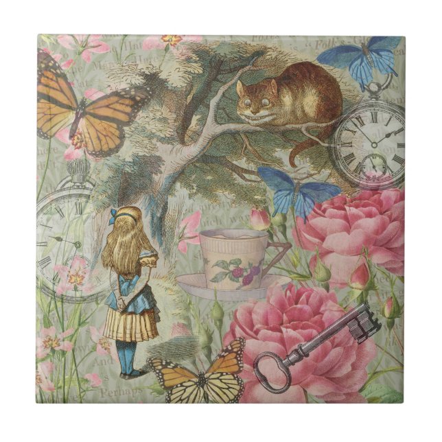 Alice Cheshire Cat Wonderland Tree Garden Tile (Front)