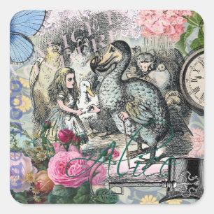 Alice Classic Wonderland Dodo Tenniel Art Square Sticker