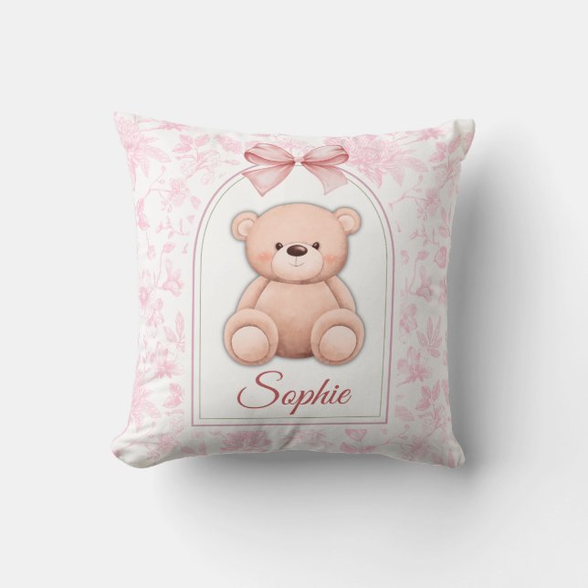 Alice | Custom Pink Teddy Bear Nursery Design  Cushion (Front)