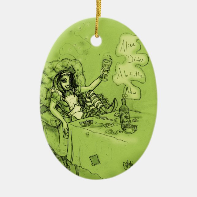 Alice Drinks Absinthe Now Ceramic Tree Decoration (Front)