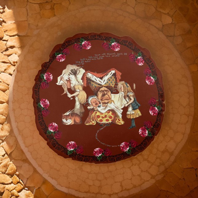 Alice Duchess Cheshire Cat Burgundy Pouf Round Cushion (Creator Uploaded)