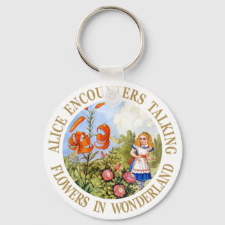 Alice Encounters Talking Flowers in Wonderland Key Ring
