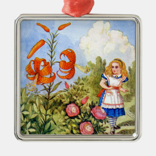Alice Encounters Talking Flowers in Wonderland Metal Tree Decoration
