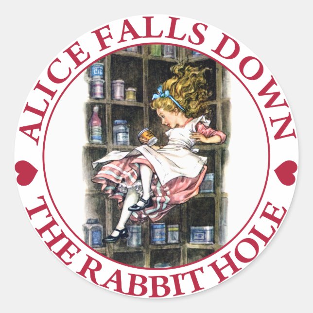 ALICE FALLS DOWN THE RABBIT HOLE CLASSIC ROUND STICKER (Front)