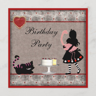 Alice, Flamingo & Cheshire Cat Birthday Party Invitation