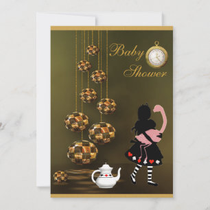 Alice & Flamingo Neutral Wonderland Baby Shower Invitation