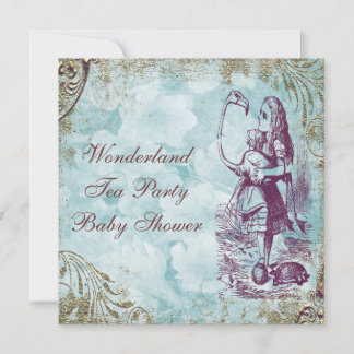 Alice & Flamingo Wonderland Baby Shower Tea Party Invitation