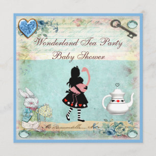 Alice & Flamingo Wonderland Baby Shower Tea Party Invitation