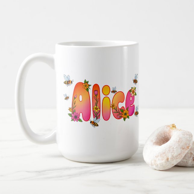 Alice - Floral and Bee Design Mug (With Donut)