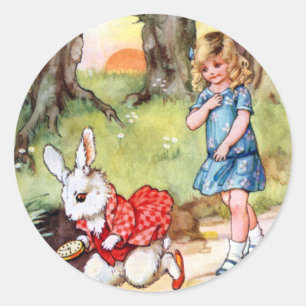 Alice Follows the White Rabbit To Wonderland Classic Round Sticker