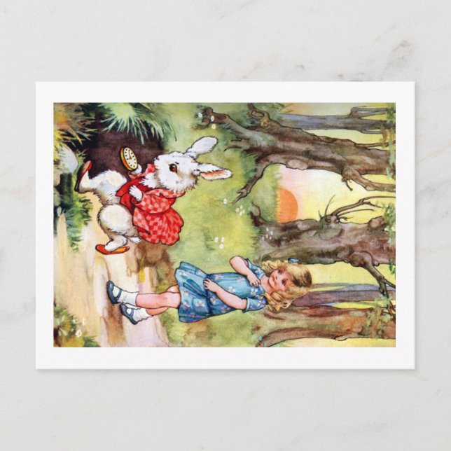 Alice Follows the White Rabbit To Wonderland Postcard (Front)
