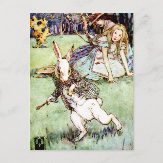 Alice Follows the White Rabbit To Wonderland Postcard (Front)