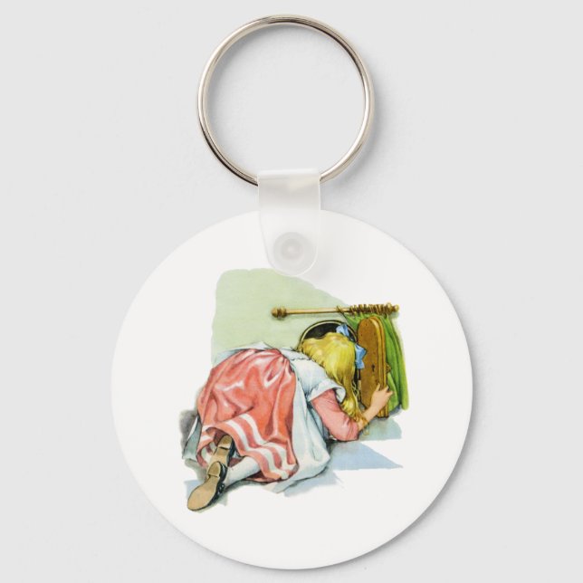 Alice glimpses Wonderland through a tiny door! Key Ring (Front)