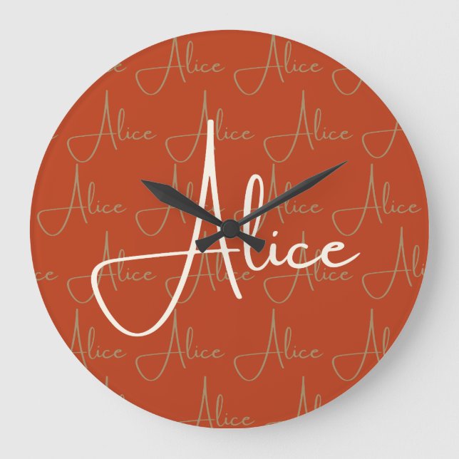 Alice Handwritten Name Pattern  Large Clock (Front)