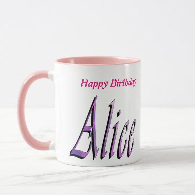 Alice, Happy Birthday, Pink Combo Coffee  Mug (Left)