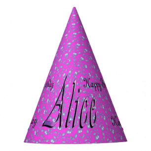 Alice, Happy Birthday, Pink Paper Party Hat. Hat