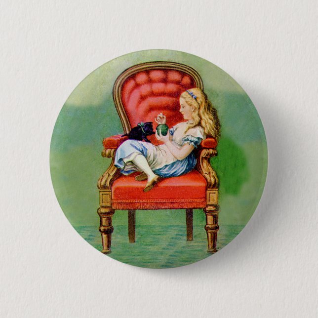 ALICE & HER CAT, DINAH 6 CM ROUND BADGE (Front)