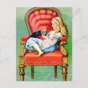 Alice & Her Cat Dinah in the Big Red Velvet Chair Postcard