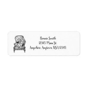 Alice in a chair with cat Label
