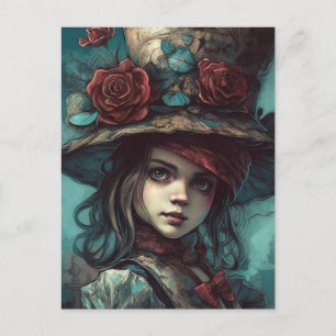 Alice in a Top Hat With Flowers Postcard