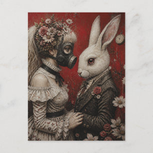 Alice in Gas Mask With White Rabbit Dark Fantasy Postcard