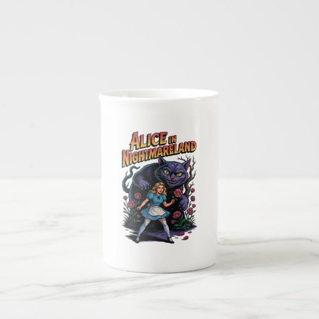 Alice in Nightmareland – Dark Cartoon Bone China Mug (Front)