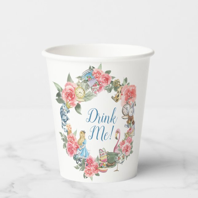 Alice in Onderland Themed Birthday Party Cups (Front)